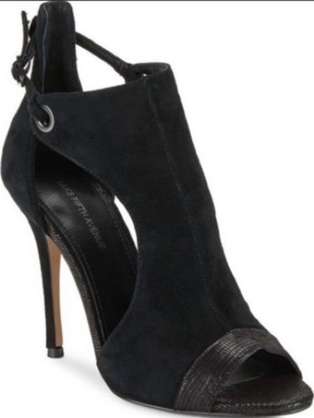 NWOT Saks Fifth Avenue Cerina Black Suede Cutout Peep-Toe Stiletto